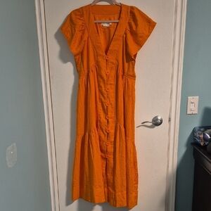 Anthropologie Bright Orange Button-Front Midi Dress